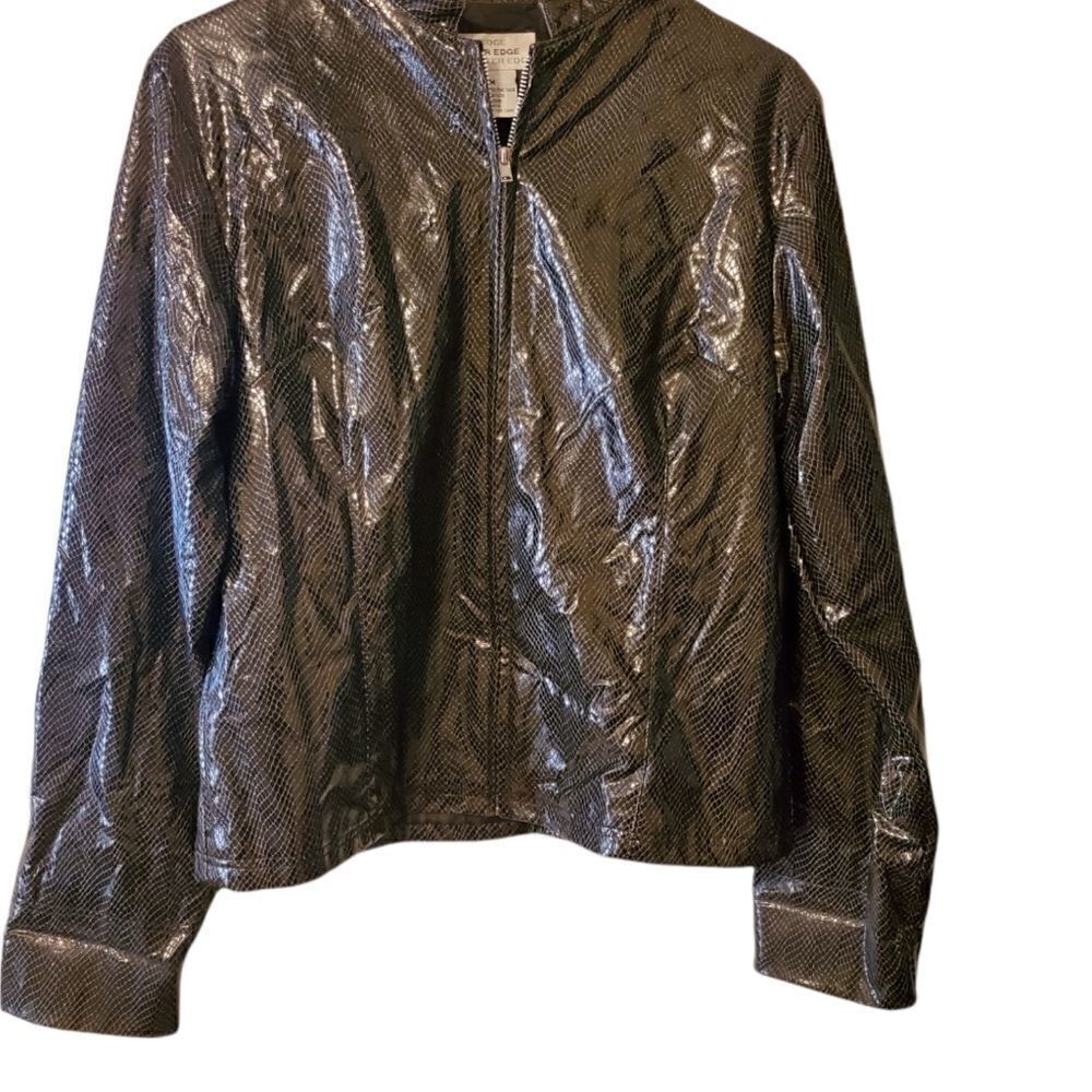 Outer Edge Snake Print Faux Leather Bomber Jacket M